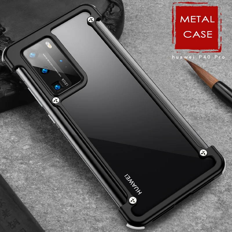 Caja del teléfono De Huawei P40 P40 pro plus de lujo Marco de Metal de Forma Con la bolsa de aire a prueba de Golpes caso original Parachoques de Atrás Bover Fresco Caso 5