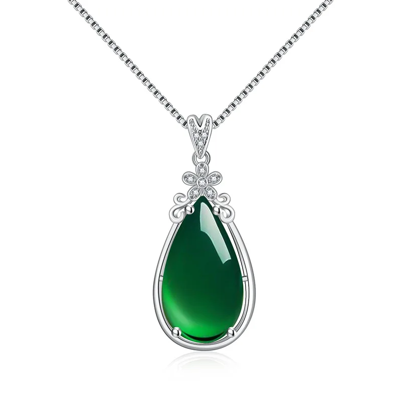 Natural Verde Jade, Ágata Gota de Agua Colgante de 925 Collar de Plata de China Tallada Encanto de la Joyería de la Moda de Amuleto para Mujeres Regalos 5