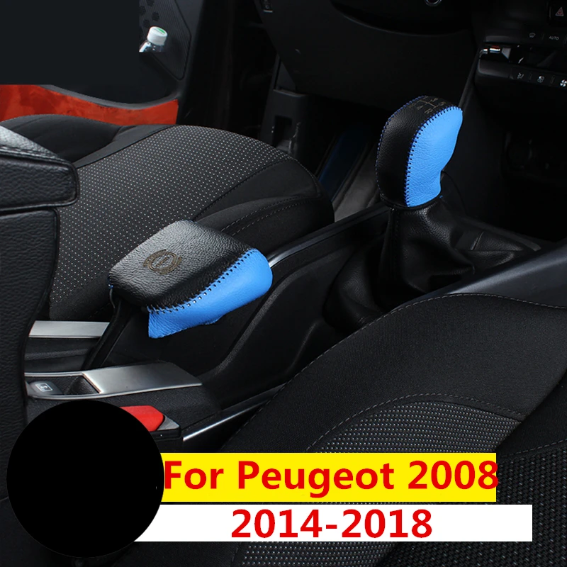De cuero, Consola central en el Cambio de marchas decorativos de la Manga de Freno de mano Protectora de la Manga de decoración de Interiores Para Peugeot 2008-2018 5