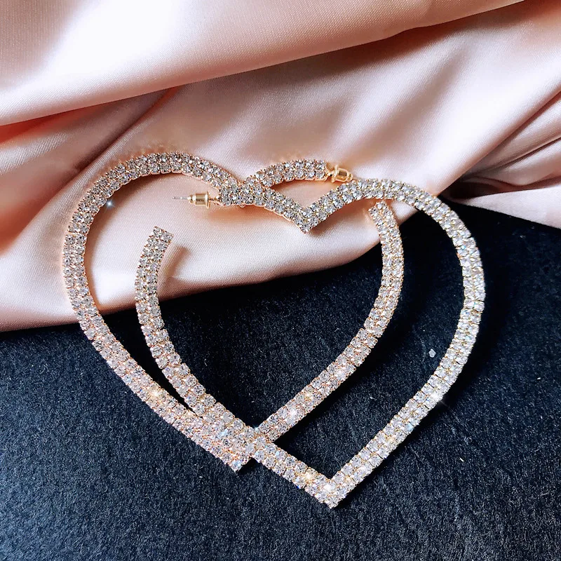 FYUAN Gran Corazón de Cristal Pendientes de Aro para Mujer Bijoux Geométricas diamantes de Imitación Pendientes de la Declaración de la Joyería Regalos de Parte 5