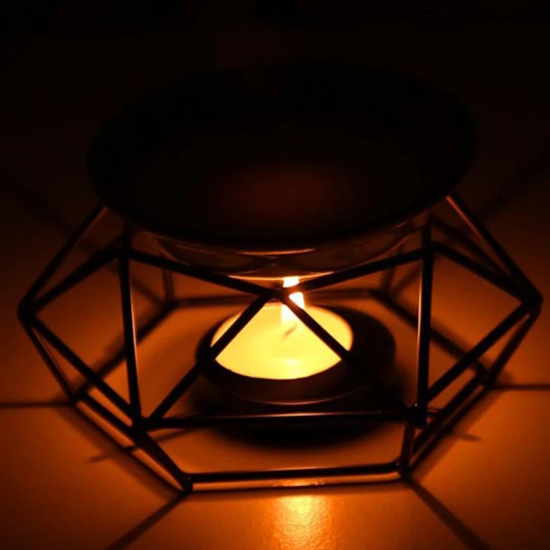 1 juego geométrico de cerámica de aceite esencial de vela de hierro forjado aroma quemador aroma W8EA 5