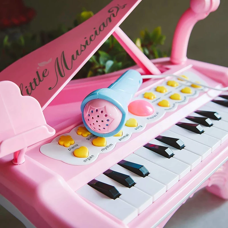 Niño pequeño Piano de Juguete Teclado de color Rosa para las Niñas Regalo de Cumpleaños 1 2 3 4 Años de Edad los Niños De 24 Teclas Multifuncionales Piano de Juguete 5