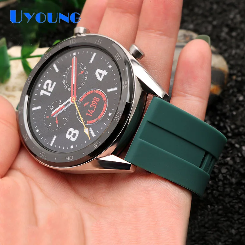 Banda de silicona reloj para huawei gt reloj inteligente GT/2pro Magic/Dream impermeable con reemplazar la goma verde 22mm correa de reloj de los hombres 5