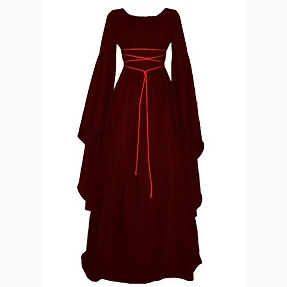 Las Mujeres medievales del Sólido Vintage Gótico Victoriano Vestido Renacentista de Soltera de Vestidos Retro Vestido Largo Traje de Cosplay Para Halloween 5