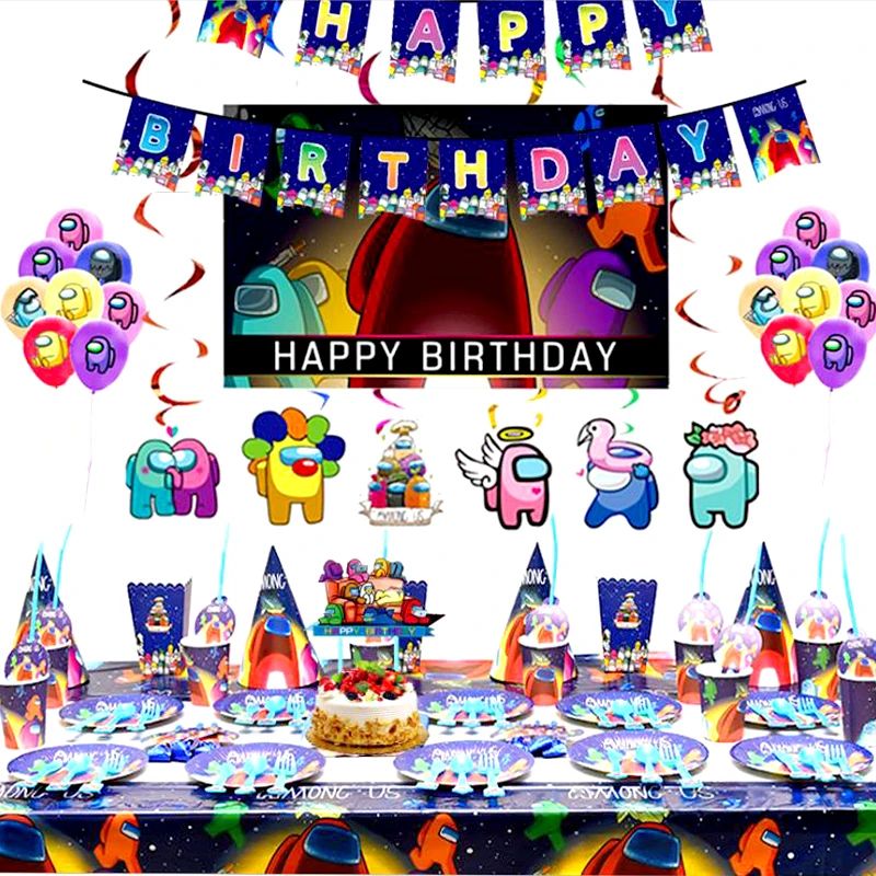 286pc/mucho Entre Nosotros el Tema de Lujo Vajilla Set de la Fiesta de Cumpleaños de los Sombreros de Globo Placas de Tazas de Decorar Niños Favorece Pegatinas Cake Toppers 5