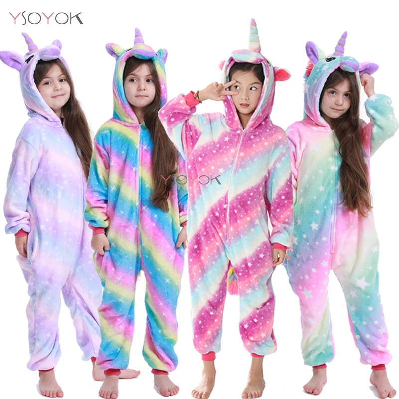 Invierno Kigurumi Pijamas Rainbow Unicorn Animal Kids Niños Pijamas para Niñas y Niños, Traje de Pijamas de Bebé de los Niños de la Licorne Mamelucos 5