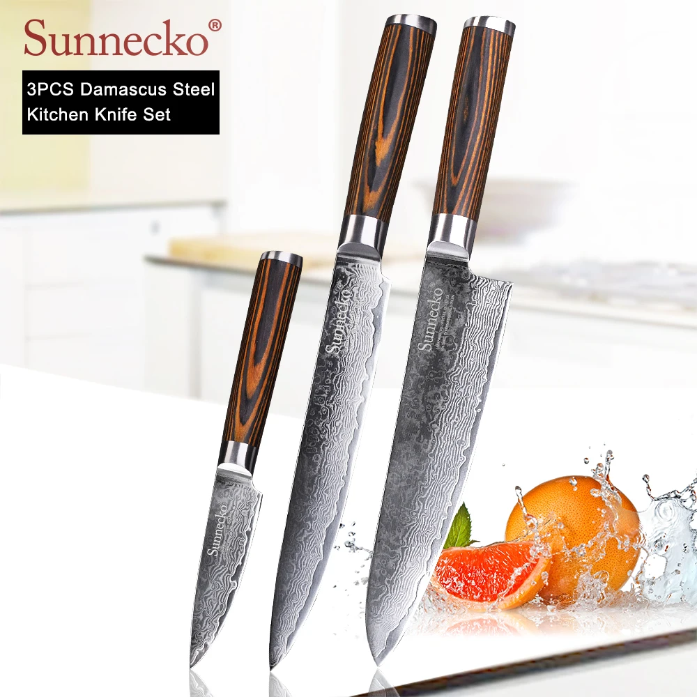 SUNNECKO Damasco Chef Santoku cuchillo de cocina Acero Japonés VG10 Hoja de los cuchillos de cocina de Madera de Pakka Afilados de la Carne de la Fruta Fresa 5