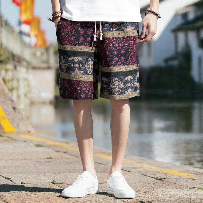 Hombres pantalones Cortos de Algodón Japonés Casual Hip-Hop Impresión de Cordón pantalones Cortos de Verano de la Calle Suelta Recta Cómodos pantalones Cortos de los Hombres M-5XL 5