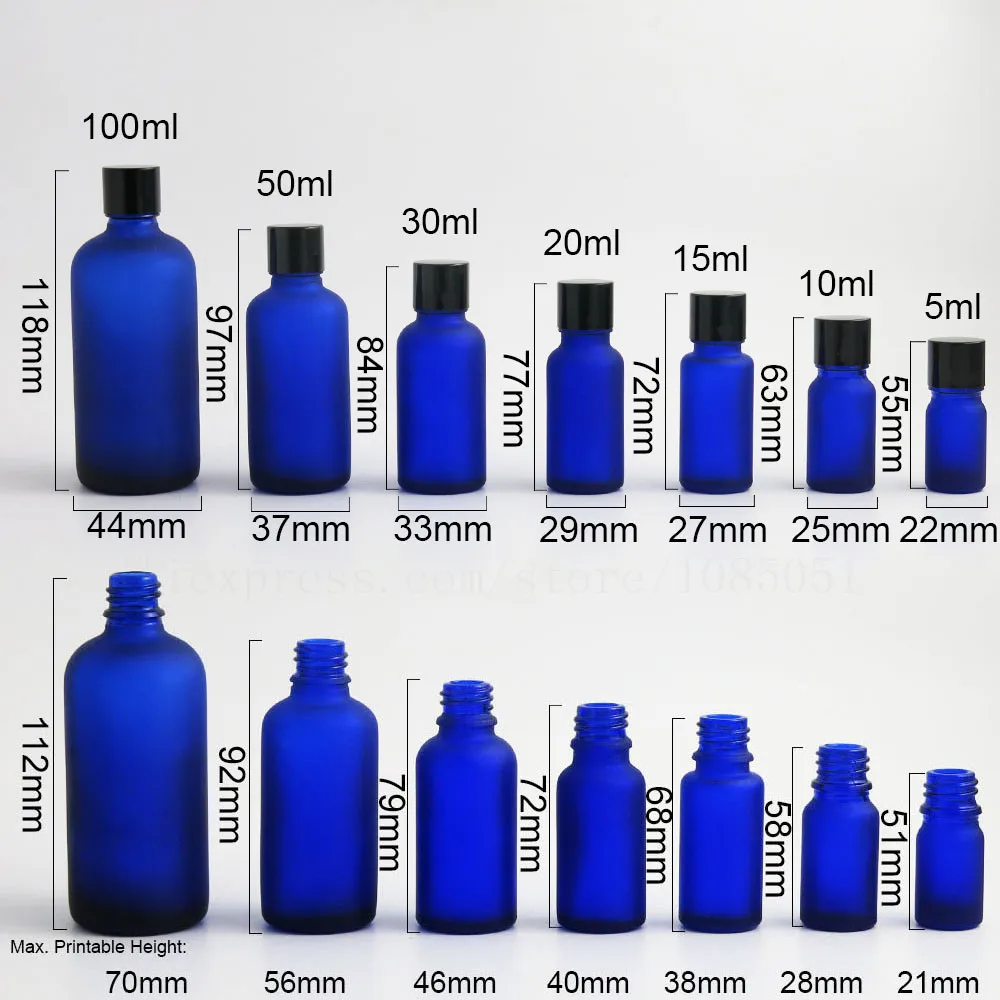 20 x Azul Cobalto Opalino Botella de Vidrio de 5 10 15 20 30 50 100 ml Envase Cosmético con precinto de la tapa superior de viajes botella vacía vial 5