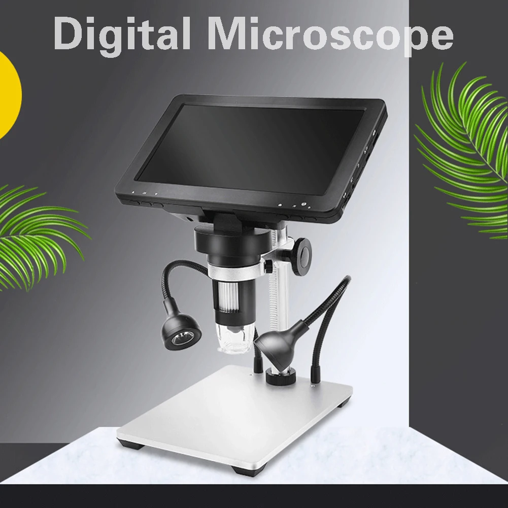 1600X DM9DDB Microscopio Digital de 7 pulgadas de Pantalla Ajustable 1080p Full HD de la Cámara USB Microscopio Digital con 8 Dimmable LLEVÓ Luces 5