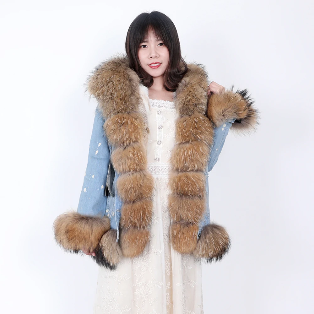 Super corto dril de algodón de cuello de piel de zorro de piel de conejo forro extraíble de moda chaqueta de abrigo chaqueta casual 5
