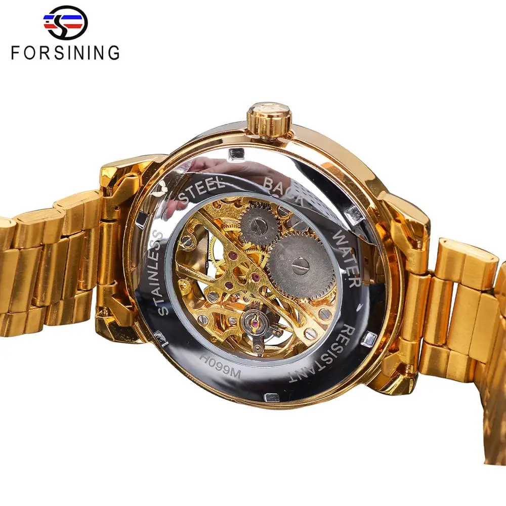 Forsining Nuevo Oro Esqueleto Reloj Mecánico Viento De Mano Para Hombre Correa De Acero Inoxidable Reloj De Pulsera De Los Deportes Militar Del Ejército Del Reloj 5