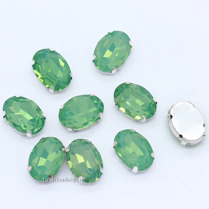 12p 8x10/10x14/13x18mm oval blanco/verde/azul/rosa opal de coser en vaso de cristal joyas de diamantes de imitación de plata de la garra de Vestir fabricación de perlas 5