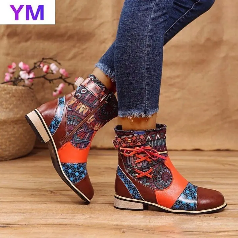 2020 las Mujeres de Tobillo Botas Chaussure Botines de Pisos Vintage de Cuero de la PU de Otoño Más el Tamaño de la Ética Matin Zapatos de Mujer Zapatos Mujer Sapato 5