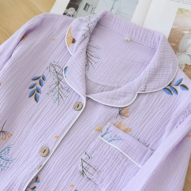 2021 nuevo la primavera y el otoño de las señoras de pijama algodón de manga larga casa de desgaste de la púrpura de la lavanda simple pijama conjunto de las mujeres más el tamaño 5