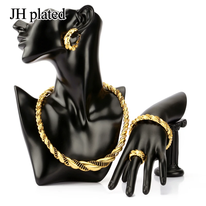 JHplated Árabe conjuntos de Joyas de Oro de Color de Collar Pulsera Pendientes anillo de conjuntos de África/Oriente Medio 5