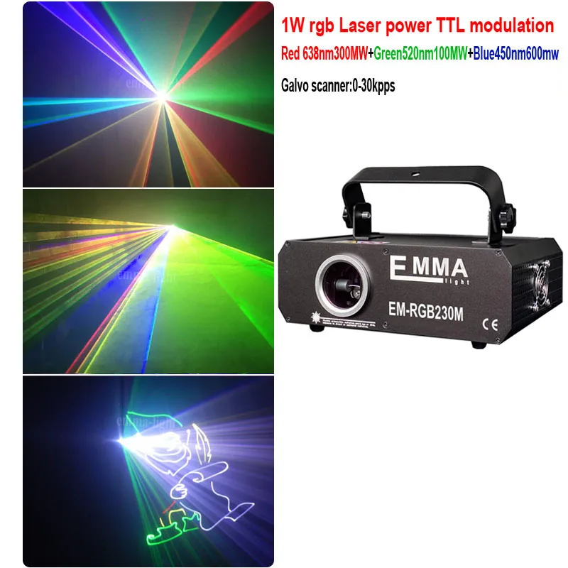 De alta potencia RGB Animación de Dj Láser artista intérprete o Ejecutante 1W láser etapa de iluminación, de 1 Vatio Laser de ILDA 5