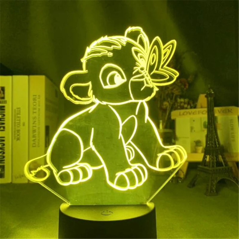 El Rey León Simba Figura 3D Ilusión Luz de la Noche de dibujos animados de Disney LED de Acrílico Toque la Lámpara de la Mesa de los Niños del Dormitorio de la Decoración de la Luz 5
