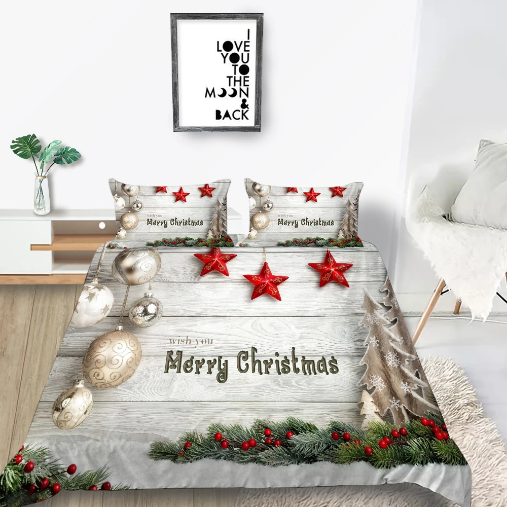 Alta Final juego de Cama de Navidad Decoración Soft 3D funda de Edredón de la Reina Rey Dobles con una Sola Cama Doble, Set de funda de Almohada 5