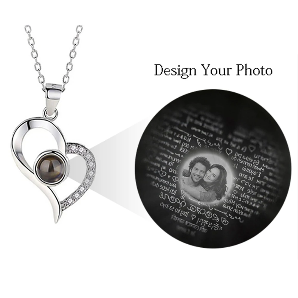 AILIN Personalizado de Plata 925 de la Foto de la Proyección del Collar para las Mujeres en Forma de Corazón de Imagen Personalizada Collar Colgante de los Amantes de los Regalos 5
