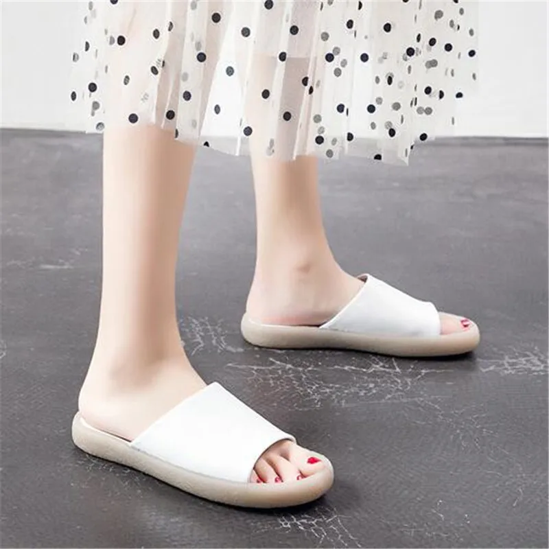 2021 Nueva Moda de Verano Sandalias o Zapatos Abiertos Mujer Llena de Cuero Genuino Zapatillas, tv de Fondo Suave Desgaste antideslizante Casual Zapatillas 5