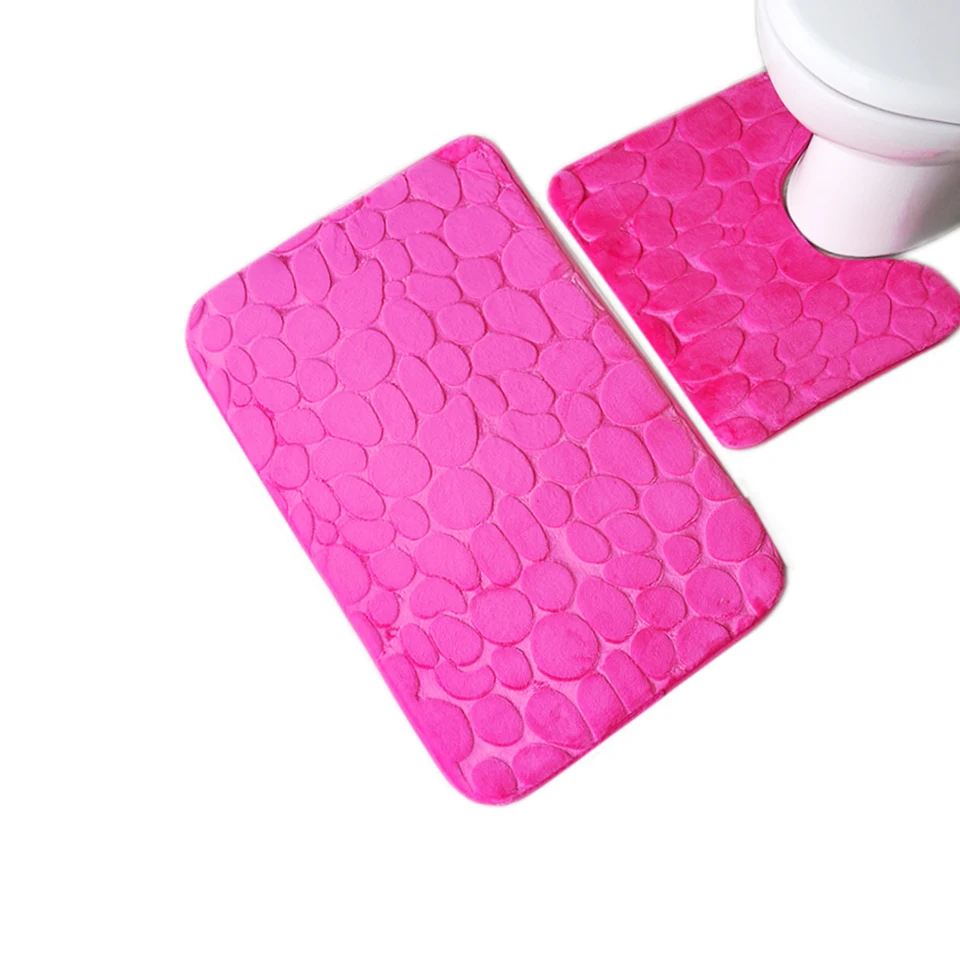 Zeegle 3D de Piedra en Relieve 2pcs alfombra de Baño de ajuste Anti-slip de Baño Esteras Absorbentes alfombra de Baño Set de Baño de la Manta de Franela forma de U Mat 5