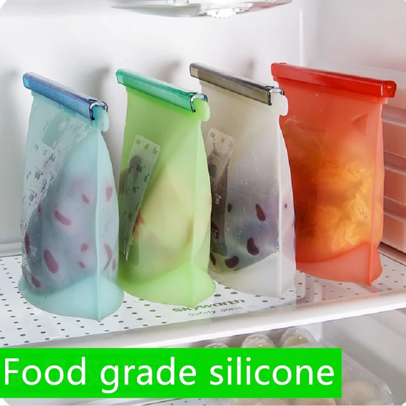4Pcs de Silicona de bolsas de Comida Reutilizables de Silicona de los Alimentos de la Bolsa de Ziplock Bolsa Hermética Para Congelador Preservación Múltiples Propósitos 5