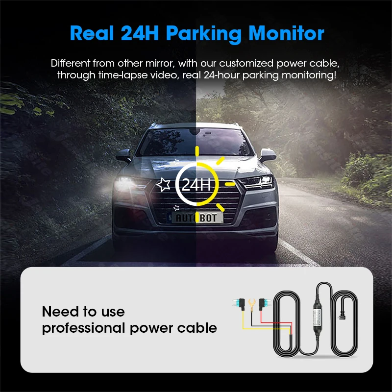 Jansite 2K+HD 1080P del Coche DVR Grabador de Vídeo Espejo de la Vista Posterior de la Cámara GPS Dash Cam Registrador Automático de la grabadora de 24H, Parking G-Sensor 5