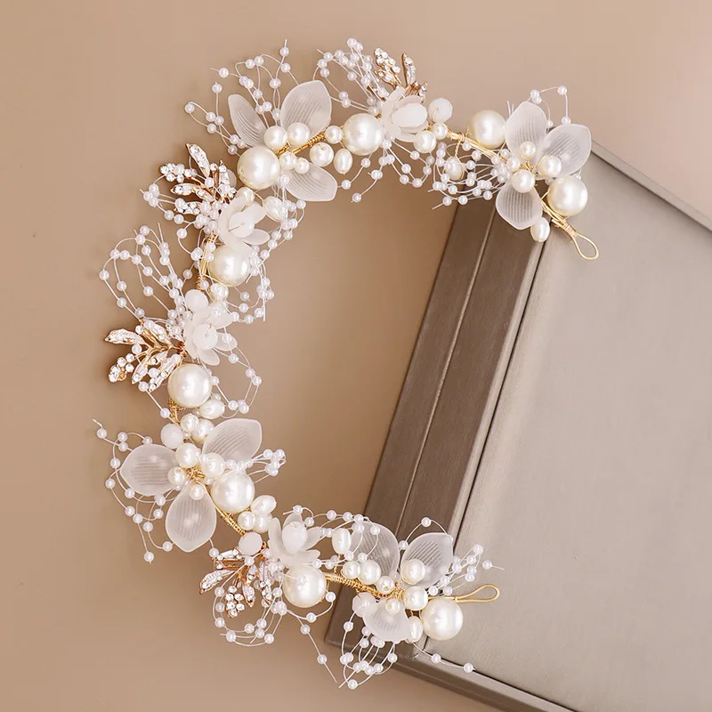 FD001 Nuevo diseño de la perla flloral de novia de la boda de diadema hecha a mano hojas de oro de la diadema de cabello decoración para la novia 5