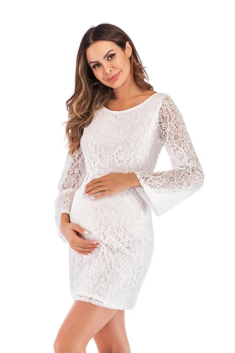 2019 Nueva Maternidad Vestidos De Primavera Verano Sexy Sin Respaldo De Embarazo Ropa De Encaje De La Moda Casual Embarazada Vestido De Las Mujeres Ropa 5