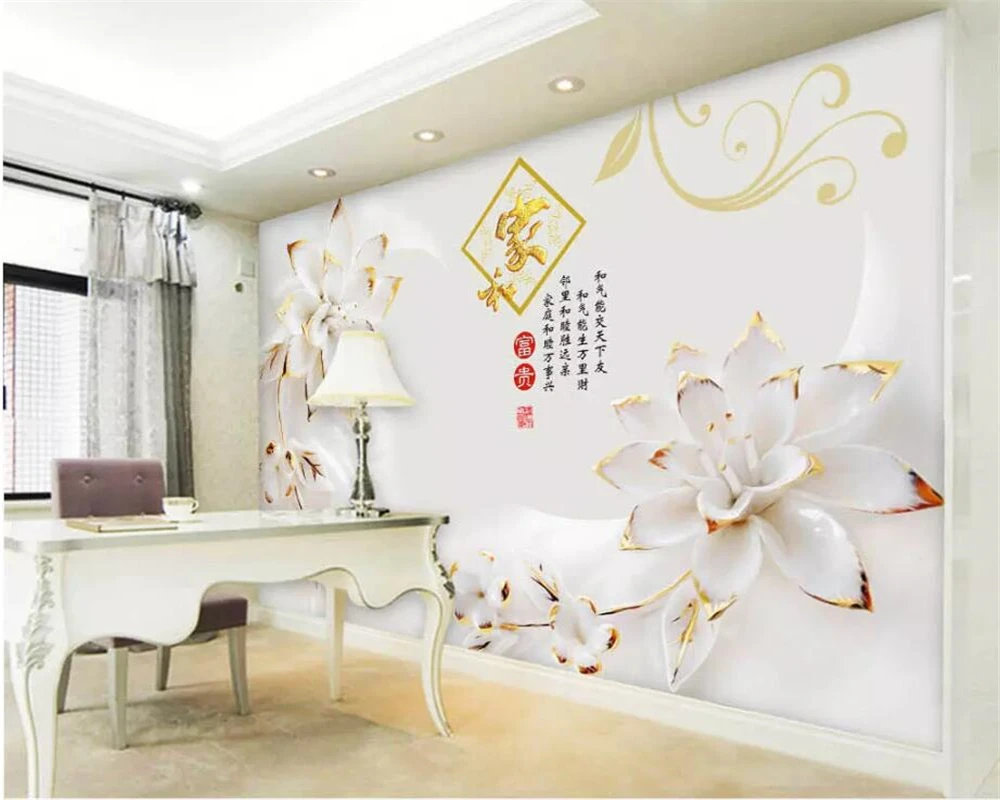 Beibehang papel de parede Personalizados en 3d papel pintado del mural de la sala de estar dormitorio blanco de la moda de relieve la flor del mural de la pared de fondo 5