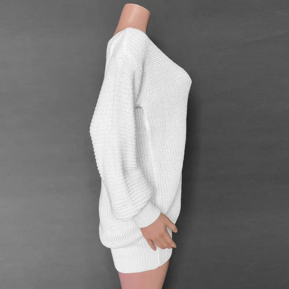 Damas casual off-hombro linterna manga suéter de punto vestido de la nueva llegada de europa de estilo de la diapositiva cuello de la barra de cuello de dos métodos M255 5