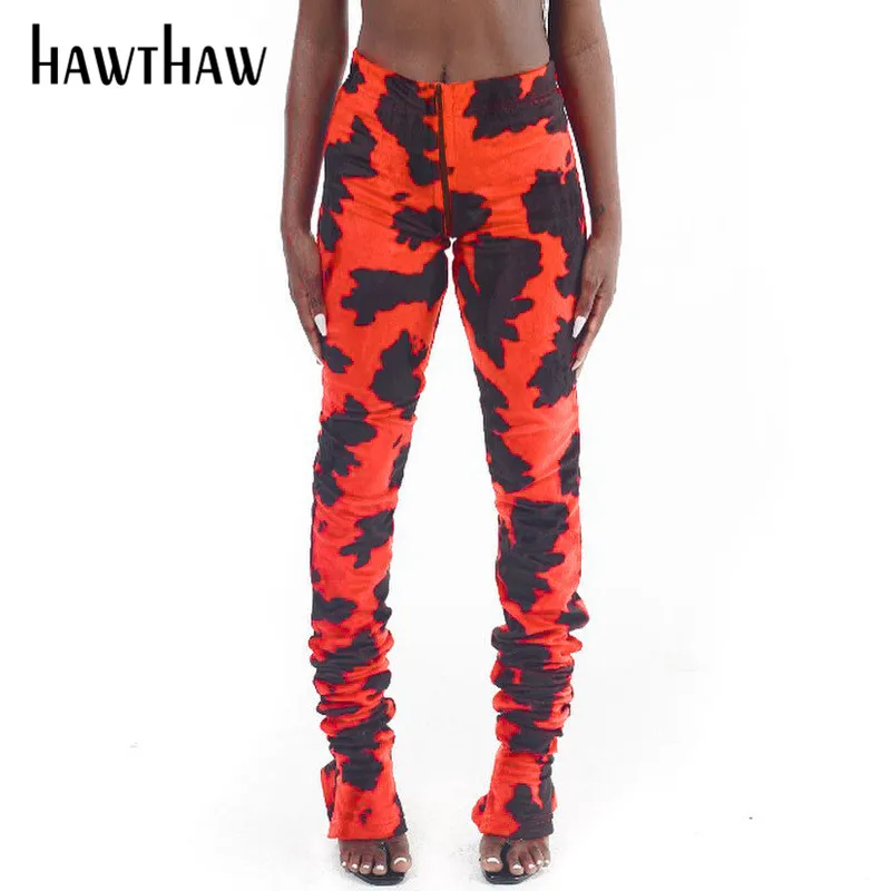 Hawthaw Mujer Otoño Invierno De La Moda Impreso Flaco Cremallera Delgado Outwear Casual De Las Señoras De La Calle De Usar Pantalones Largos 2020 Ropa De Otoño 5