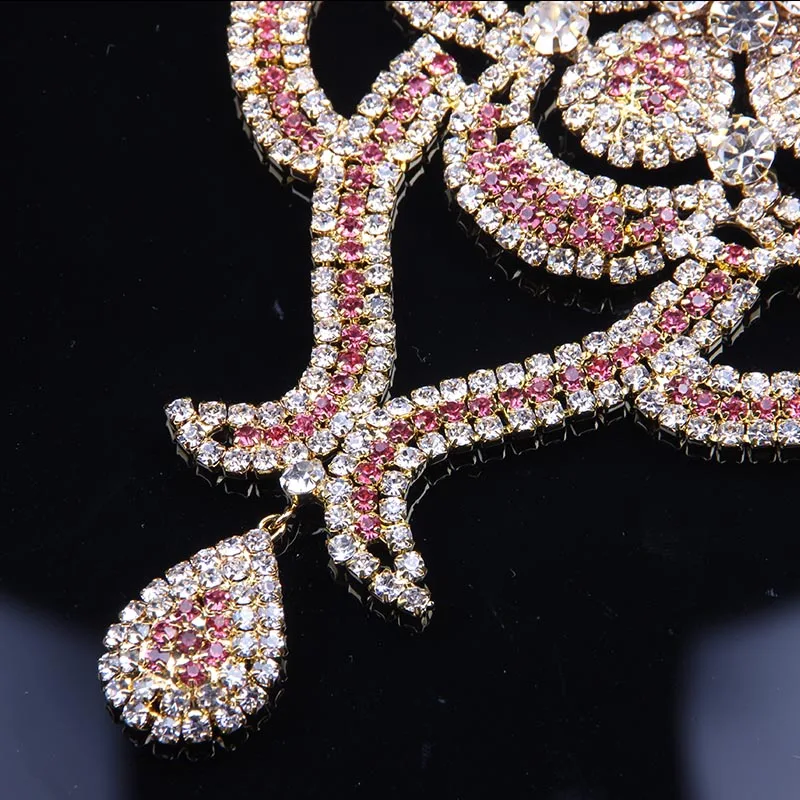 2018 Revestidos de Cristal Conjuntos de Joyas de Novia de Fiesta de la Boda del Collar de los Pendientes de diamantes de imitación de color Rosa Delicado de la Joyería para las Mujeres de Regalo 5