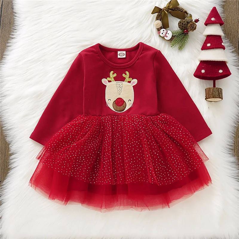 2020 Nuevo Bebé Niño Niños Rojo de Navidad Elk Vestidos para Niñas Otoño Invierno Ropa 5