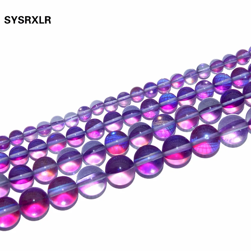 Natural Púrpura Aqua Aura de Cuarzo Cristal de Cuarzo 6 8 10 12 MM Ronda Suelta Perlas de Bricolaje Pulsera del Collar Pendiente de la Joyería Artesanal 5