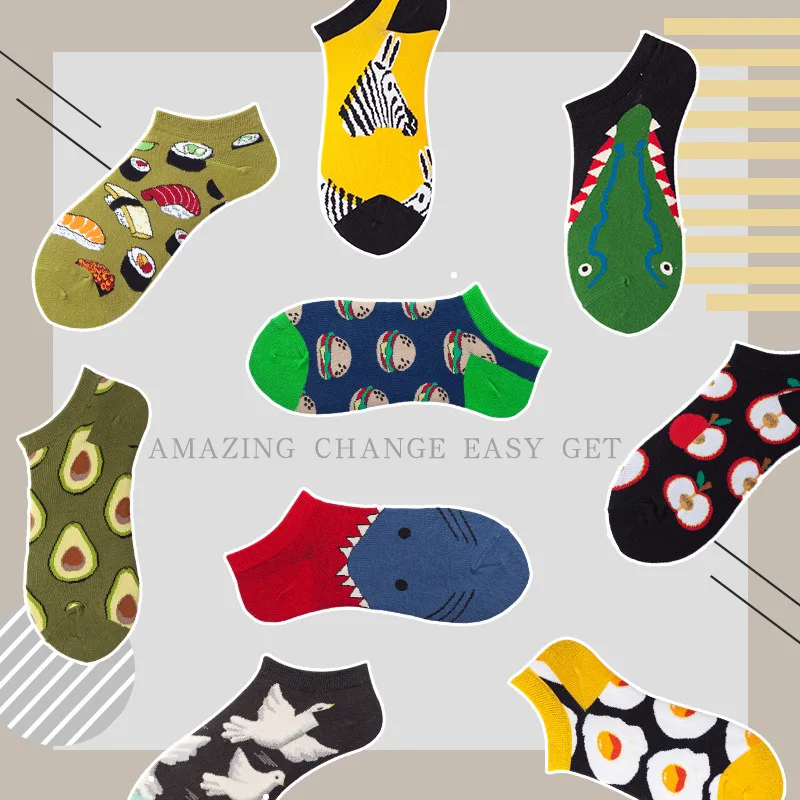 5 Pares de Verano Delgada Harajuku Divertidos Calcetines de Algodón de Moda Japonés Kawaii Calcetines de Aguacate Animal Cosmonauta Calcetines de las Mujeres EUR36-43 5