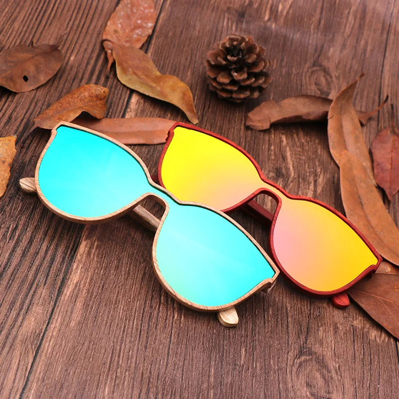 2018 Nueva Moda polarizado de madera de la mujer de las gafas de sol ojo de Gato completo espejo de lujo hechos a mano de los hombres de madera de bambú gafas de sol Con cuadro de 5