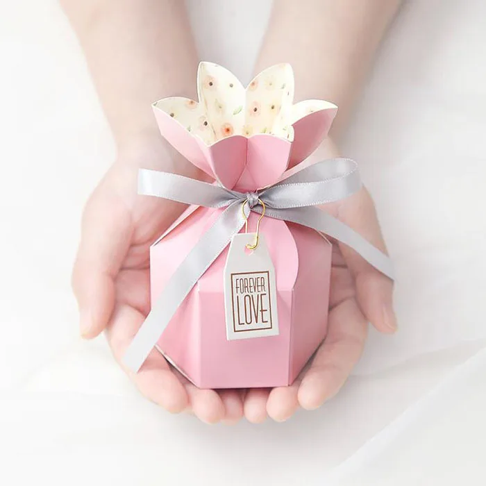 40PCS Tiffany Y Color de Rosa Forma de Jarrón de papel de la Caja de Regalo de boda de Candy Box cajas de chocolate de la Ducha del Bebé Favor de la Caja con cinta de opciones 5