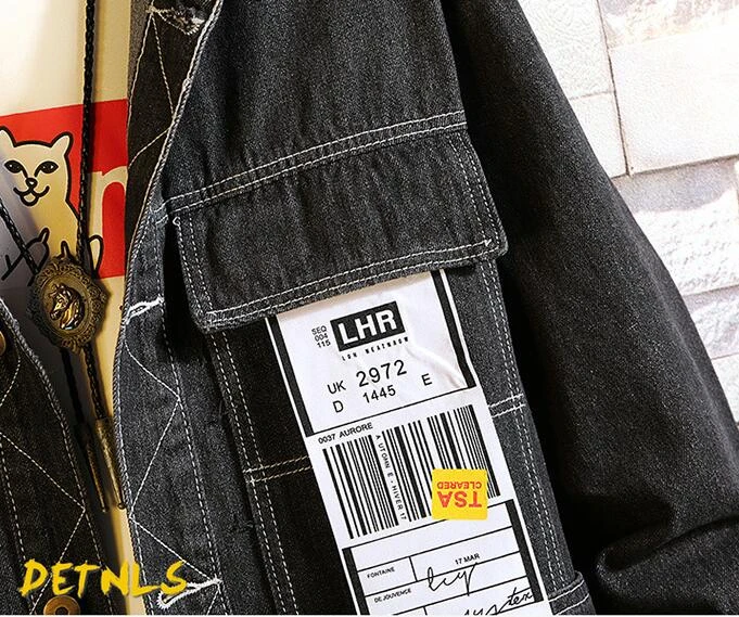 #7139, Negro, Blanco Hip Hop de la mano De los Hombres Harajuku Streetwear Chaqueta de Dril de algodón de los Hombres M-5XL Vaqueros del Dril de algodón Chaqueta de los Hombres Chaqueta Suelta 5