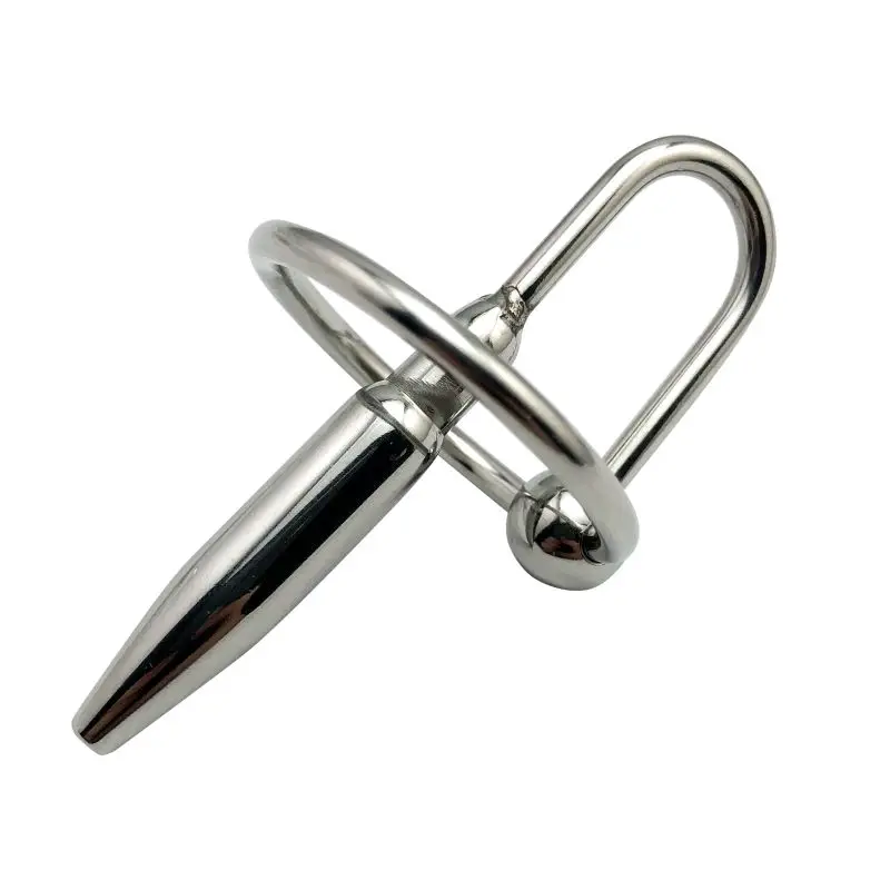 Macho tamaño pequeño del metal del acero inoxidable de la uretra del pene enchufe de la sonda Príncipe Varita masajeador con el anillo de tiro del BDSM inserción de juguetes sexuales para hombres 5