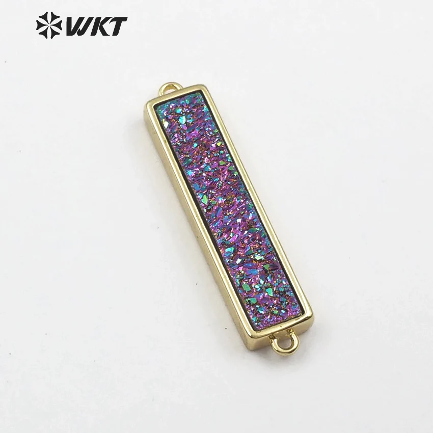 WT-C268 WKT Natural de Piedra de cuarzo druzy Multi Color Recangle Con adorno de Oro de Piedra Conector de accesorios de la joyería 5