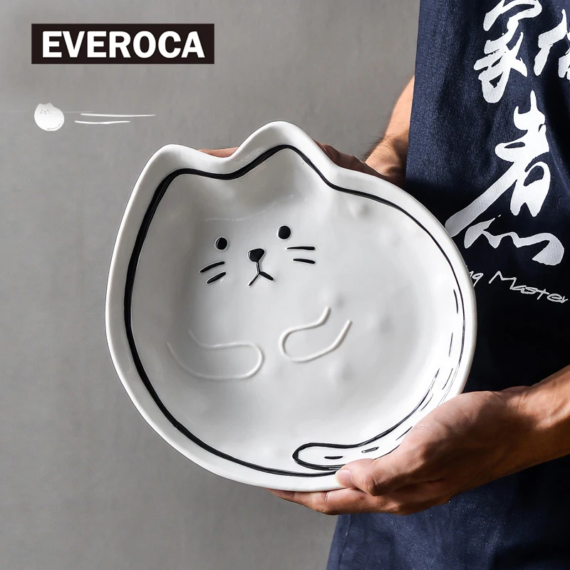 Vajillas de cerámica Simple Creativo de dibujos animados Lindo Gato y Fish Bowl de la Placa de la Casa del Estudiante de los Niños utensilios de Cocina 5