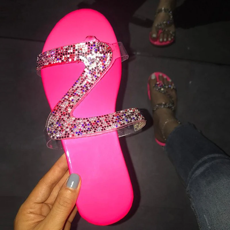 Siddons Brillo Zapatillas De Mujer De Verano Sandalias De Moda Bling Cristal Hembra Chanclas De Playa Diamante Plana Zapatos Al Aire Libre Zapatillas 5