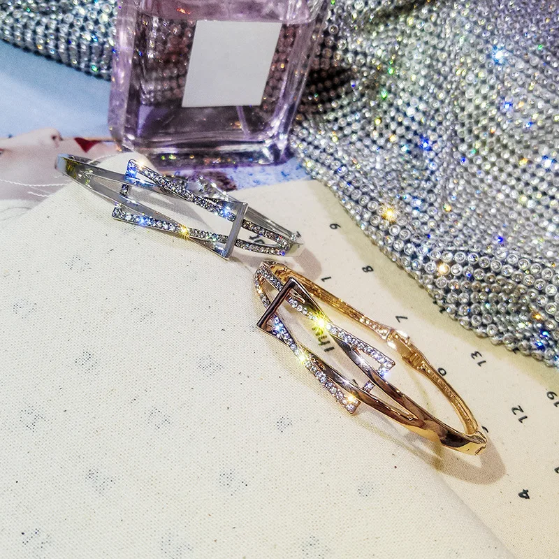De lujo de Acero de Titanio brazaletes de las Pulseras para Mujer Fiesta de la Joyería de la Boda de diamante de imitación de Aleación de Oro Femenina de Novia Pulsera de la Pulsera 5