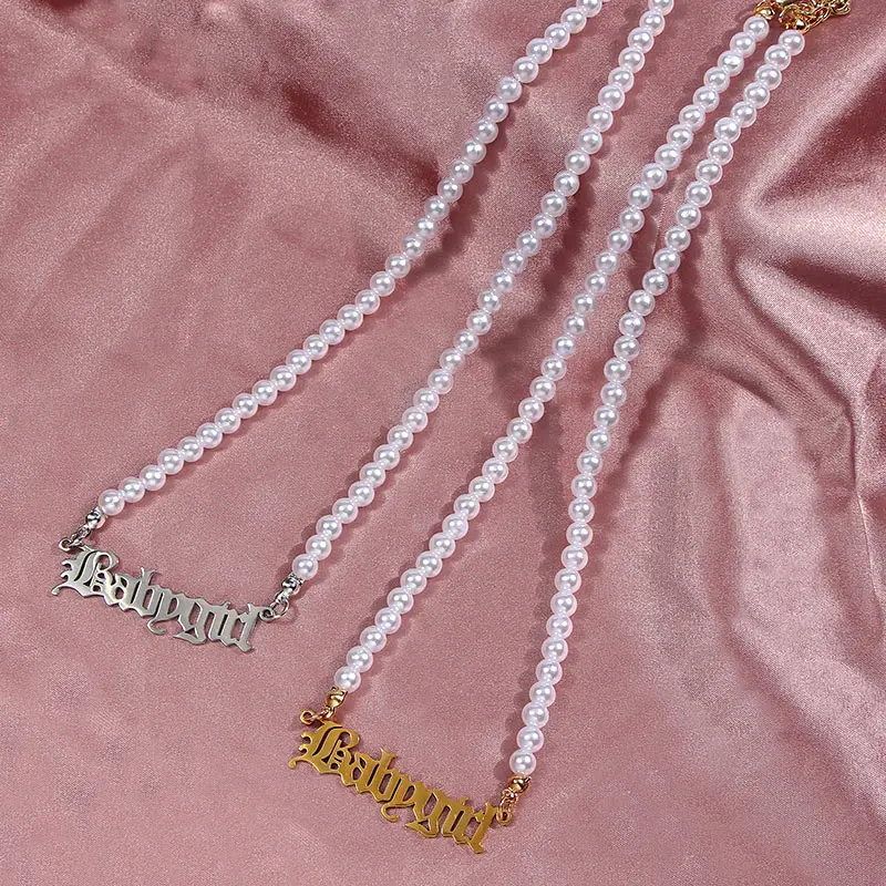 Flatfoosie de Moda de Imitación de la Perla Gargantilla Collar de las Mujeres del Color del Oro Babygirl letras Colgante, Collar de Diseño Único de la Joyería de Regalo 5