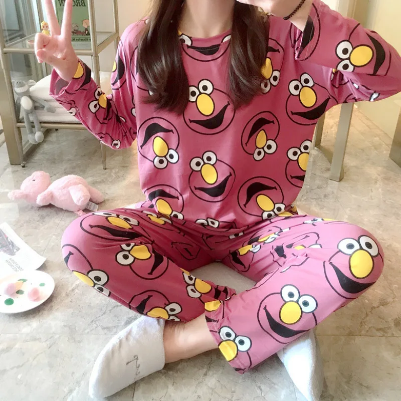 Algodón Pijamas De Las Mujeres De Dibujos Animados De Manga Larga Lindos Pijamas Otoño Hogar Ropa Cómoda Ropa De Hogar Salón Ropa De Dormir 5