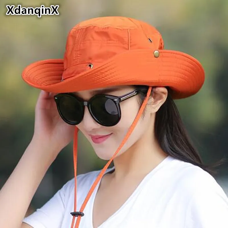 XdanqinX Plegable Adulto Señora de Verano de Algodón Transpirable Bucket Hats Viento Cuerda Fija Ajustable protector solar de Protección UV Sombrero para el Sol 5