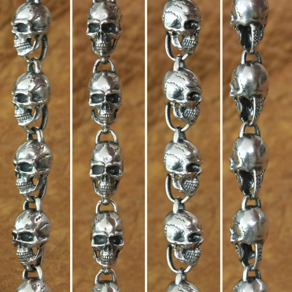 LINSION de la Plata Esterlina 925 Detalle de Collar de Cráneos Mens Biker Rock Punk Collar TA169N 5
