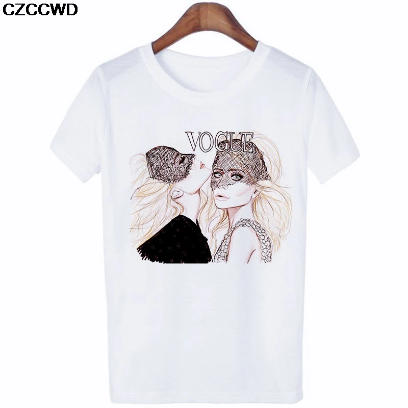 CZCCWD Poleras Mujer De Moda 2019 Otoño Blanco de la Camiseta de Harajuku de la Moda de Vogue Camiseta de Ocio Streetwear Estética Mujeres T-shirt 5